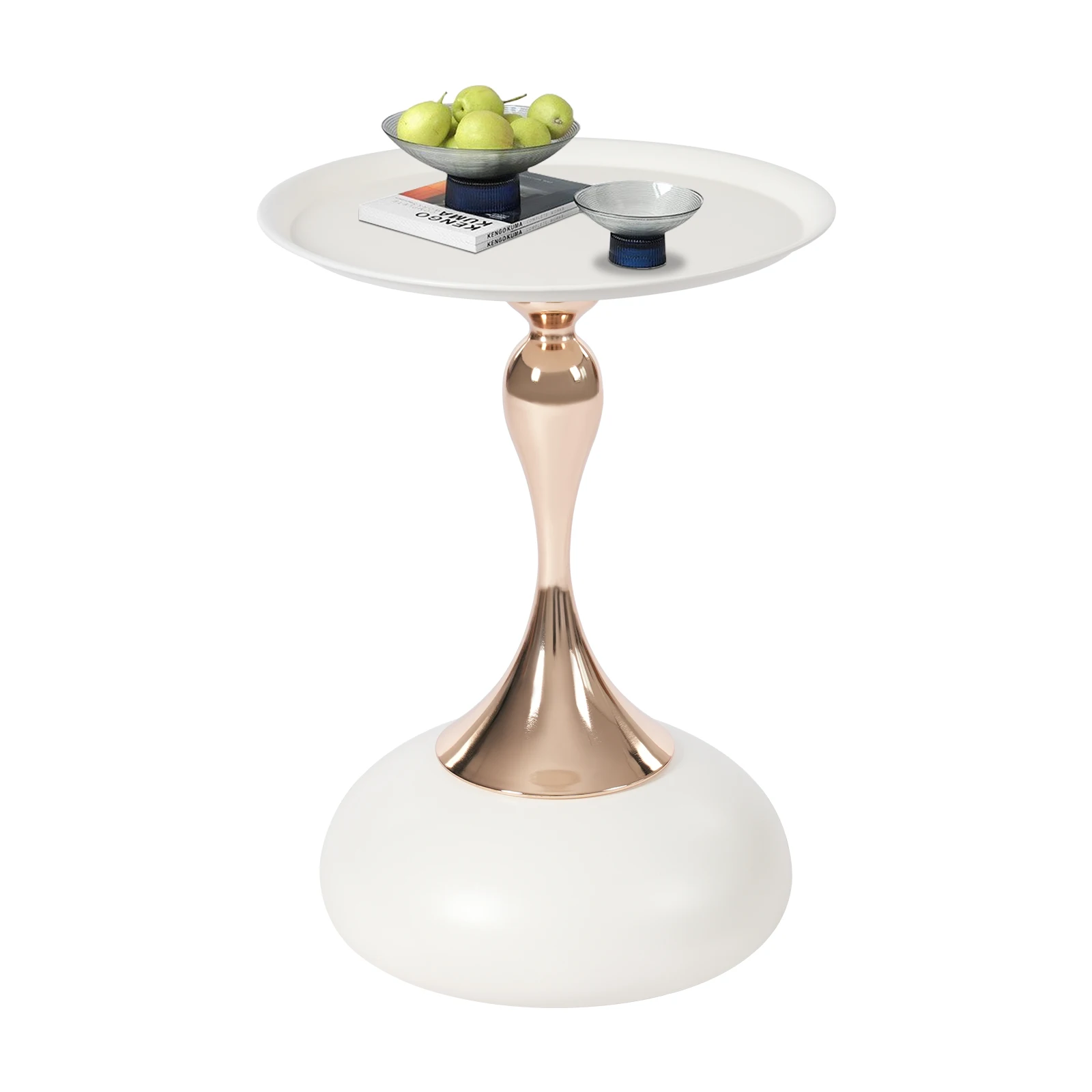 Mermaid Style Round End Table, White & Gold Metal Side Table with 6.6lb Capacity, Modern Accent Table for Living Room