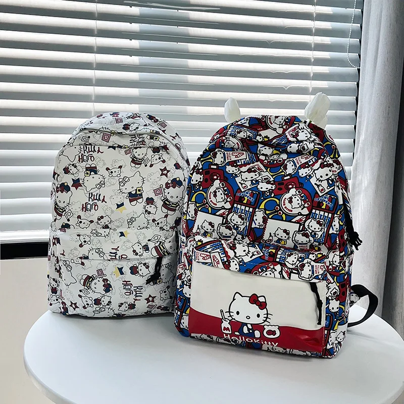 Sanrio HelloKitty Desain Grafiti Ransel Pelajar Ransel Fashion Serbaguna Ringan Kapasitas Besar Ransel