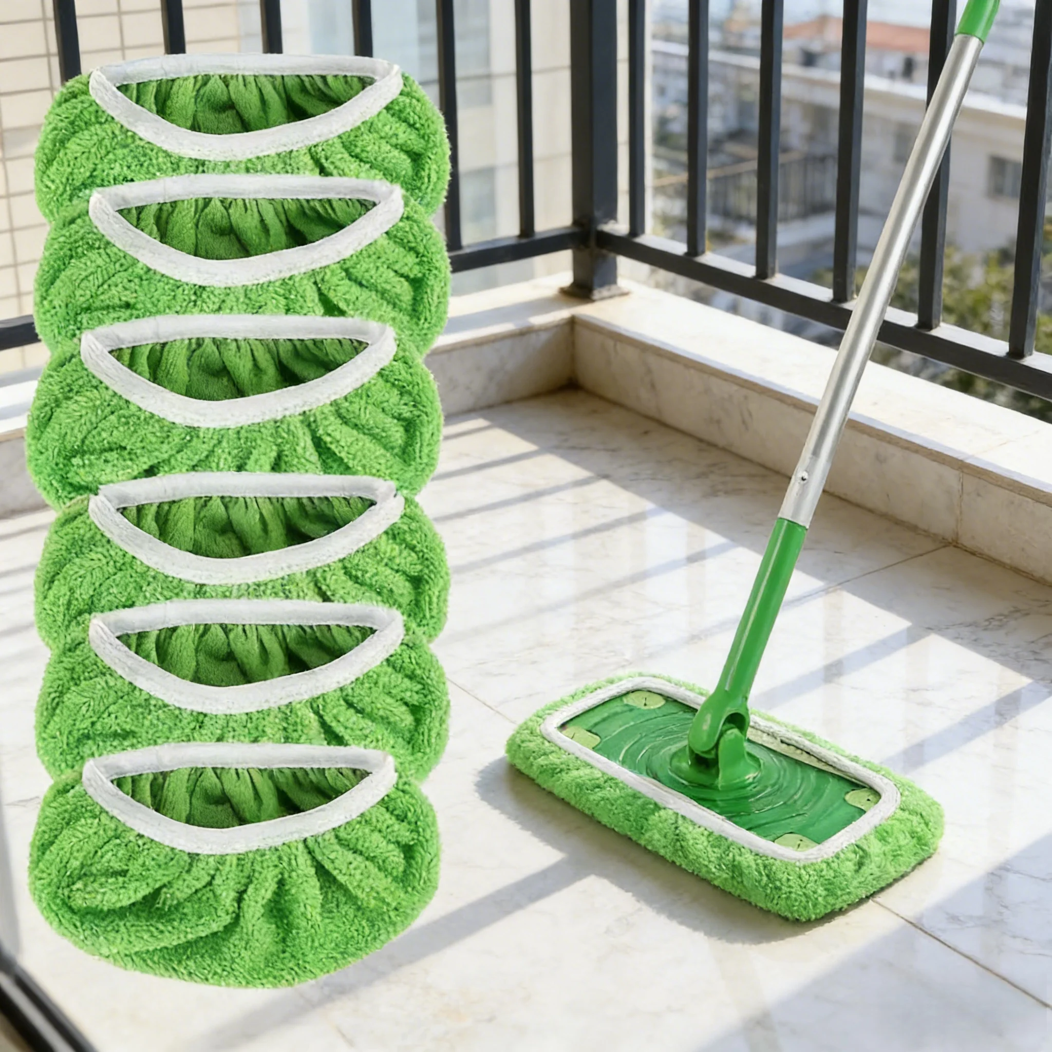 

6-Count Green Heavy-Duty Mop Pads – Machine Washable and Durable for Deep Cleaning and Stain Removal