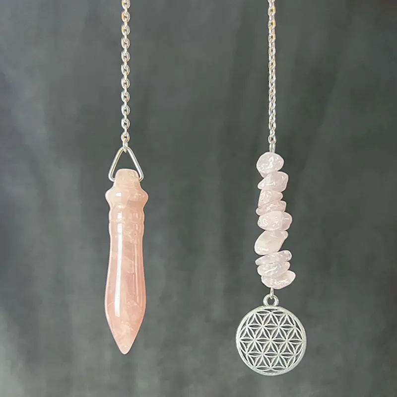 péndulo de adivinación profesional para radiestesia cuarzo colgante de piedra Natural para adivinación, tiro egipcio, cristal de cuarzo rosa, flor de encanto, Pendulo Reiki  testigo esoterismo y brujeria articulos X364