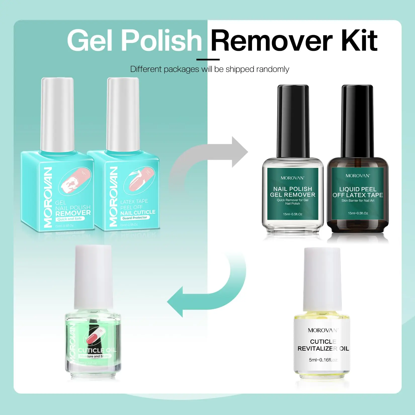 Morovan Gel Polish Remover Kit - Easy Quick No Foil Needed Includes Latex Tape Peel Off Liquid Cuticle Pusher Peeler Oil