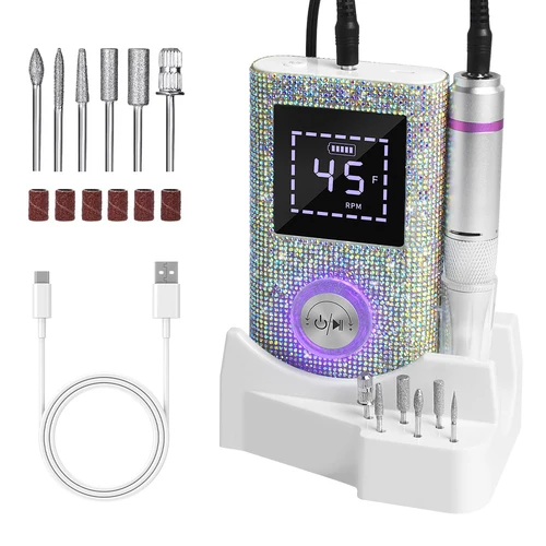 Imagen 1 del producto Taladro de uñas recargable de 45000RPM, lima eléctrica para uñas, pantalla HD profesional, pluma de manicura de Metal, lijadora de torno de uñas