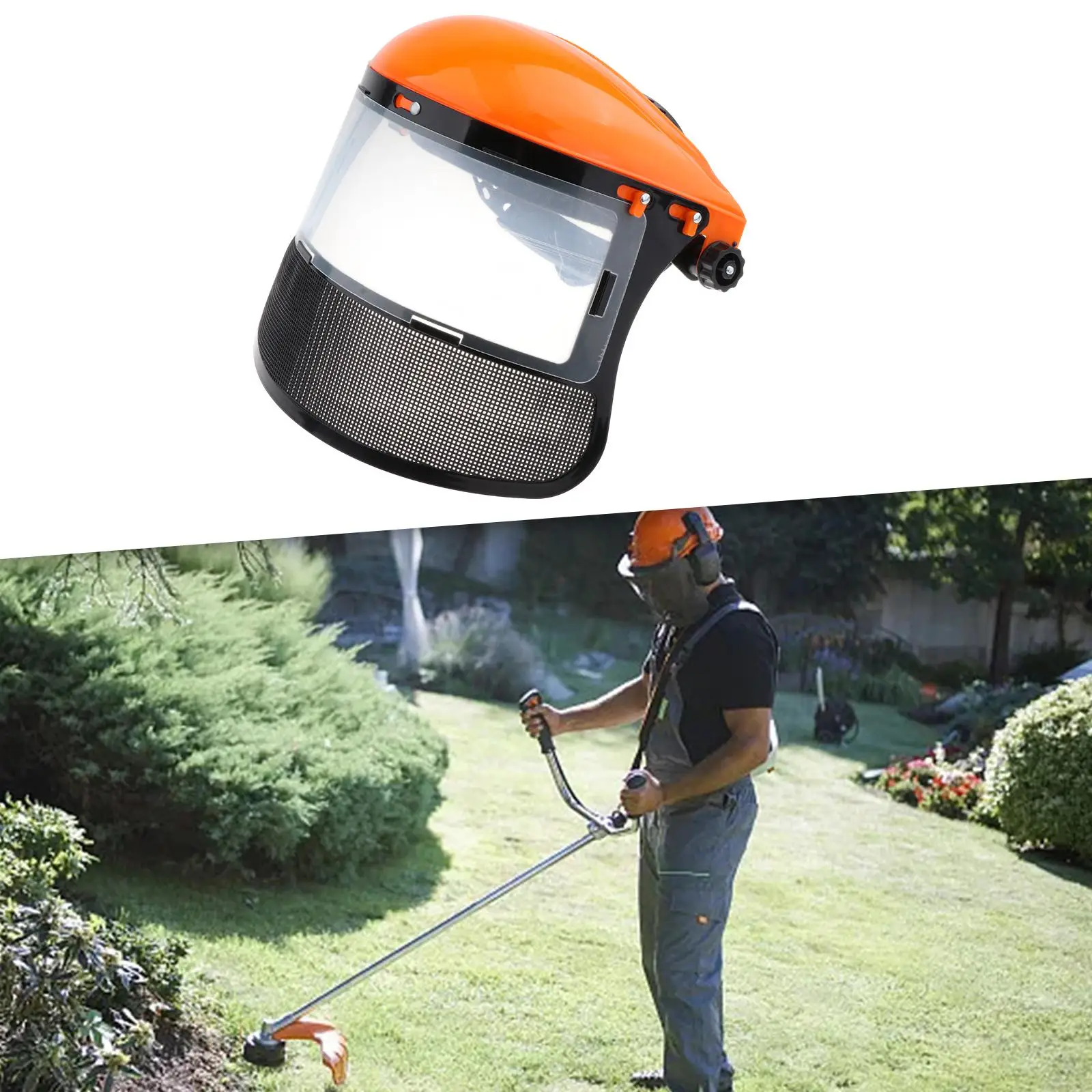 Garden Grass Trimmer Safety Helmet Hat with Full Face Mesh Protective Mask for Logging Brush Cutter Forestry Protection image 3
