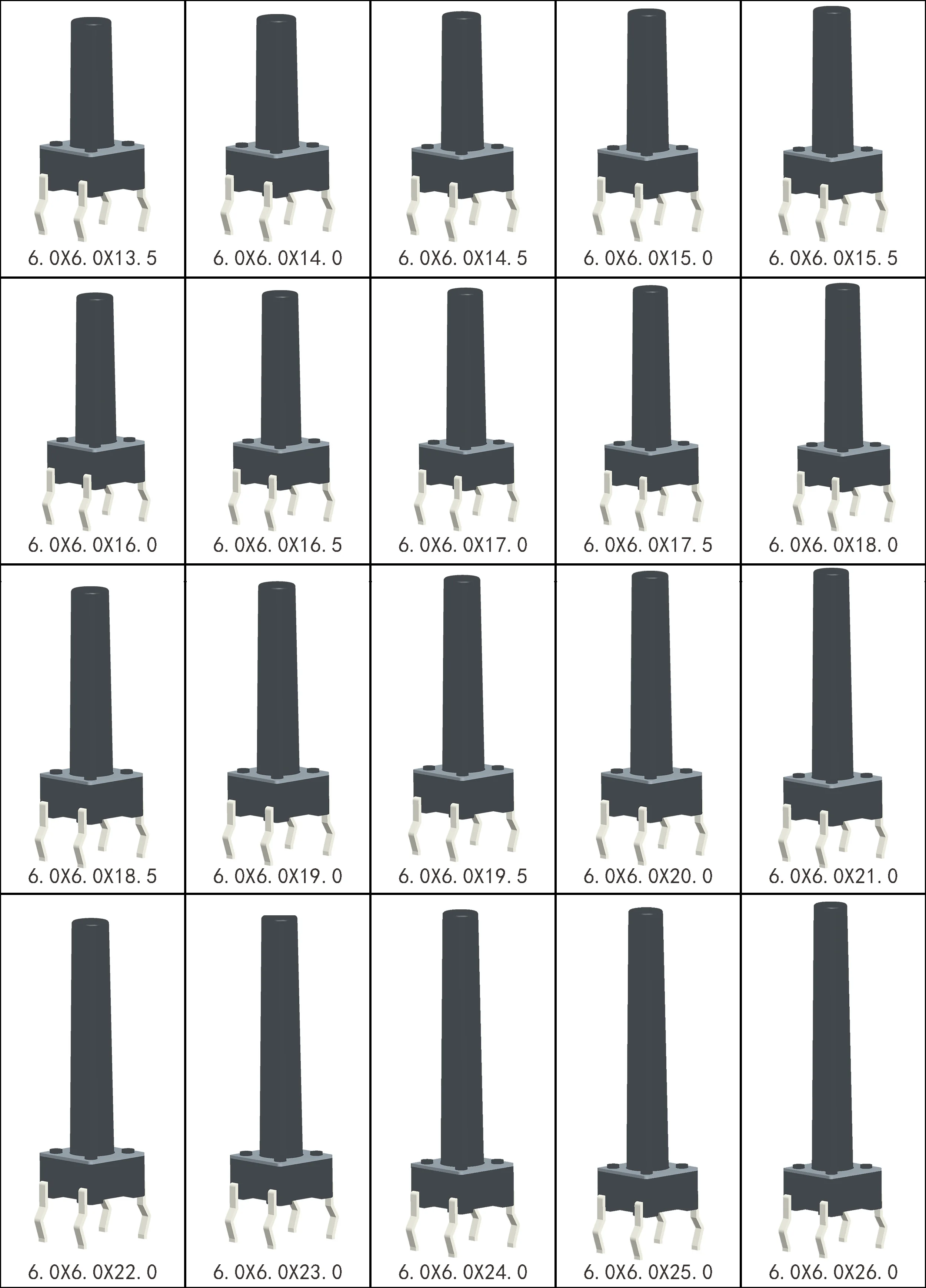 30PCS 6X6X13.5/14/14.5/15/16/17/18/19/20/21/26mm Tactile Push Button Switch DIP SMT 4PIN Momentary Push Button Tact Switch