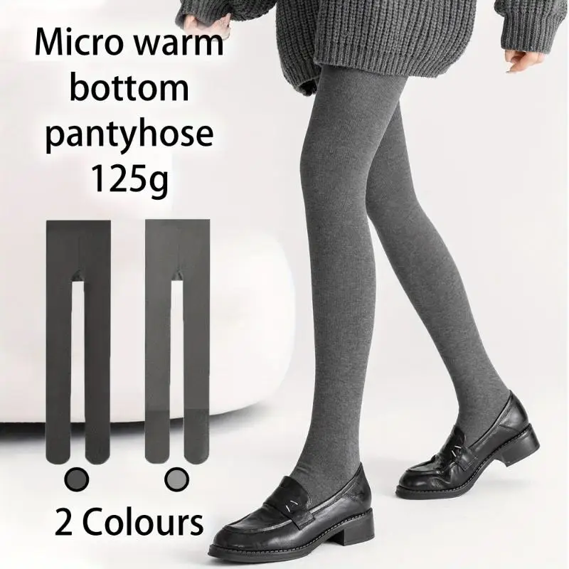 Women'S Fashion Tights, 1 Pair, Micro Warm Pantyhose, Mid-Grey And Dark Grey, 125G Thickened, High-Density Knit,