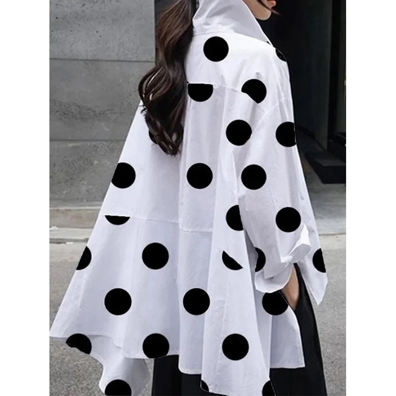 

Jennifer Spring Women's Polka-Dot Split-Joint Long Sleeves Loose Lapel Blouses&shirts Tops for Casual Urban Simple Occasion