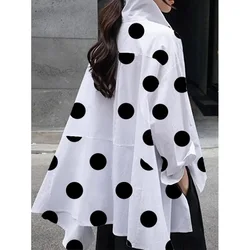 Jennifer Spring Women's Polka-Dot Split-Joint Long Sleeves Loose Lapel Blouses&shirts Tops for Casual Urban Simple Occasion