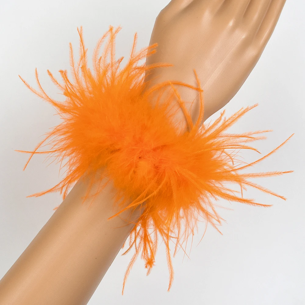 Orange Feather Cuffs snap on Bracelet Wedding Feathers Cuff Bracelets for Women Feather Cuff Snap Bracelet Ostrich Feathers Cuff