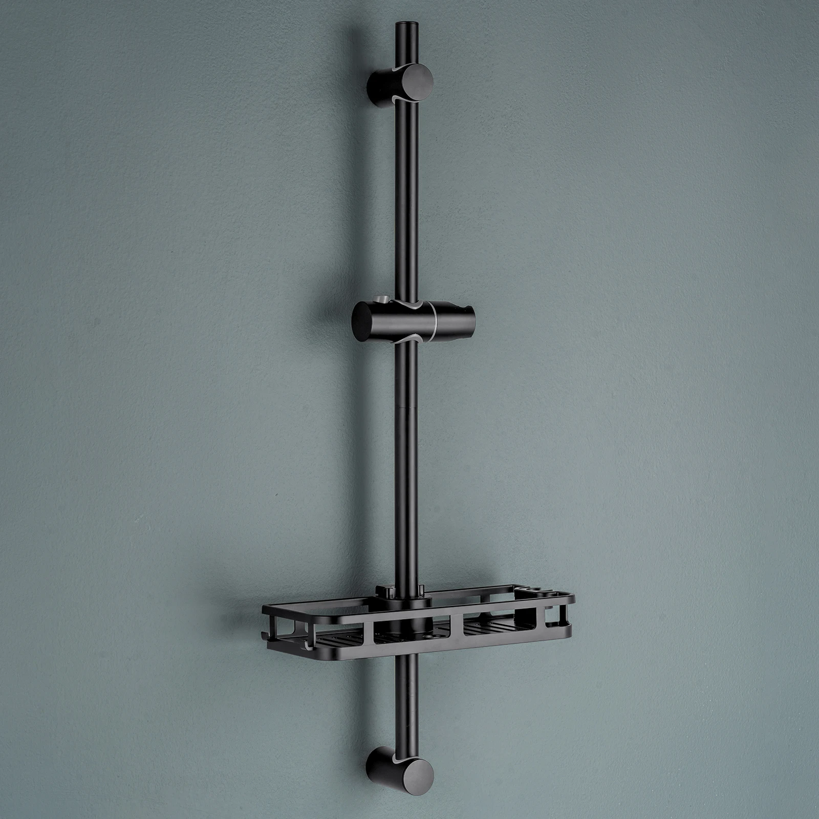 70 cm Duschstange mit Ablage, Duschablage, rutschfest, 3 kg, schwarzer Edelstahl, korrosionsbeständig