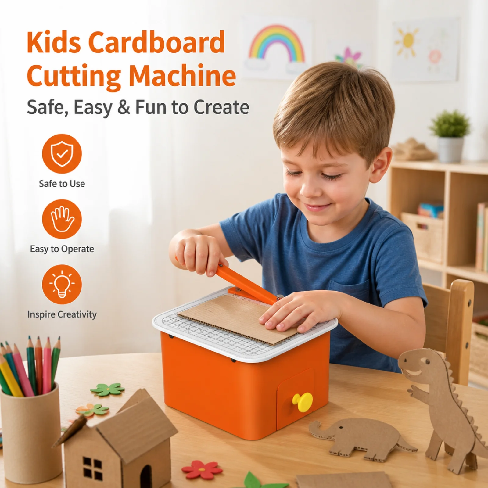Kids Safe Electric Cardboard Cutter DIY Tool Paper Trimmer with Hidden Slicer for 0-4mm Thickness Cutting