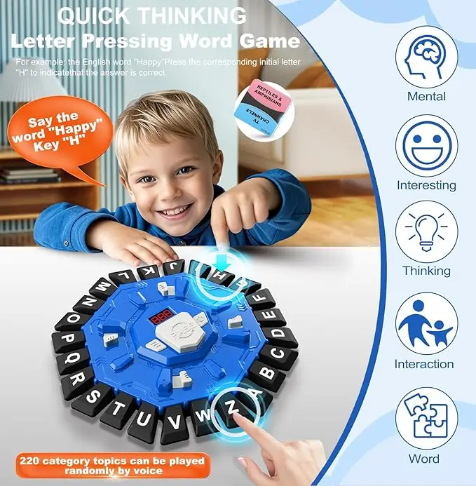 Set Gioco di Parole con 24 Lettere, 2 Modalità, 220 Categorie a Tema, Display LCD, Timer, Gioco da Tavolo Multiplayer per Feste