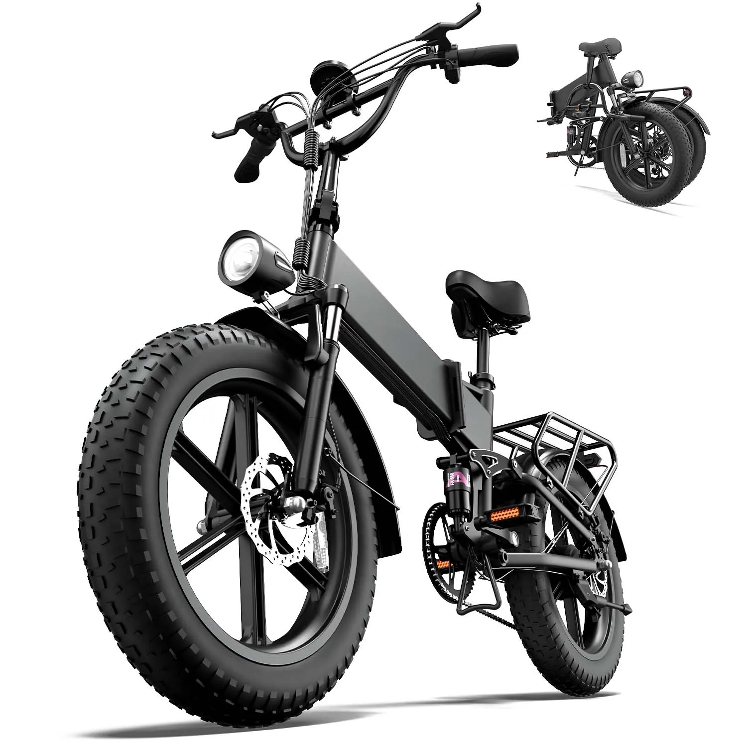 NEW! Urlife T5 Peak 1500W Electric Mountain Bike with 48V 13Ah Removable Battery, 20"*4" Fat Tires, Foldable for Easy Storage