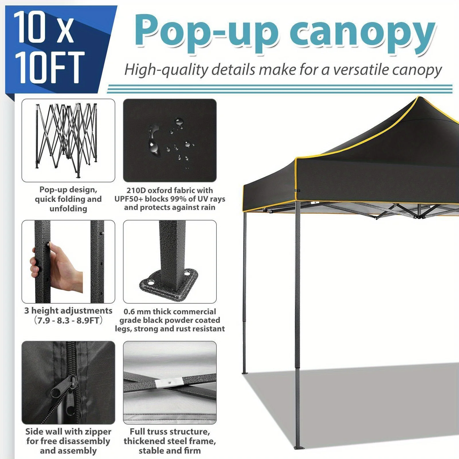 10x10FT Pop Up Canopy Tent Commercial Heavy Duty Instant Canopy with 4 Sidewalls, UV 50+ Silver Coated Waterproof Vendor