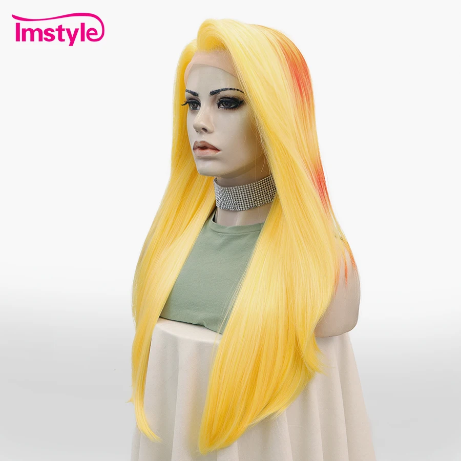 Imstyle Synthetic Lace Front Wig Yellow Ombre Wig Long Straight Wigs For Women Heat Resistant Fiber Cosplay Wig