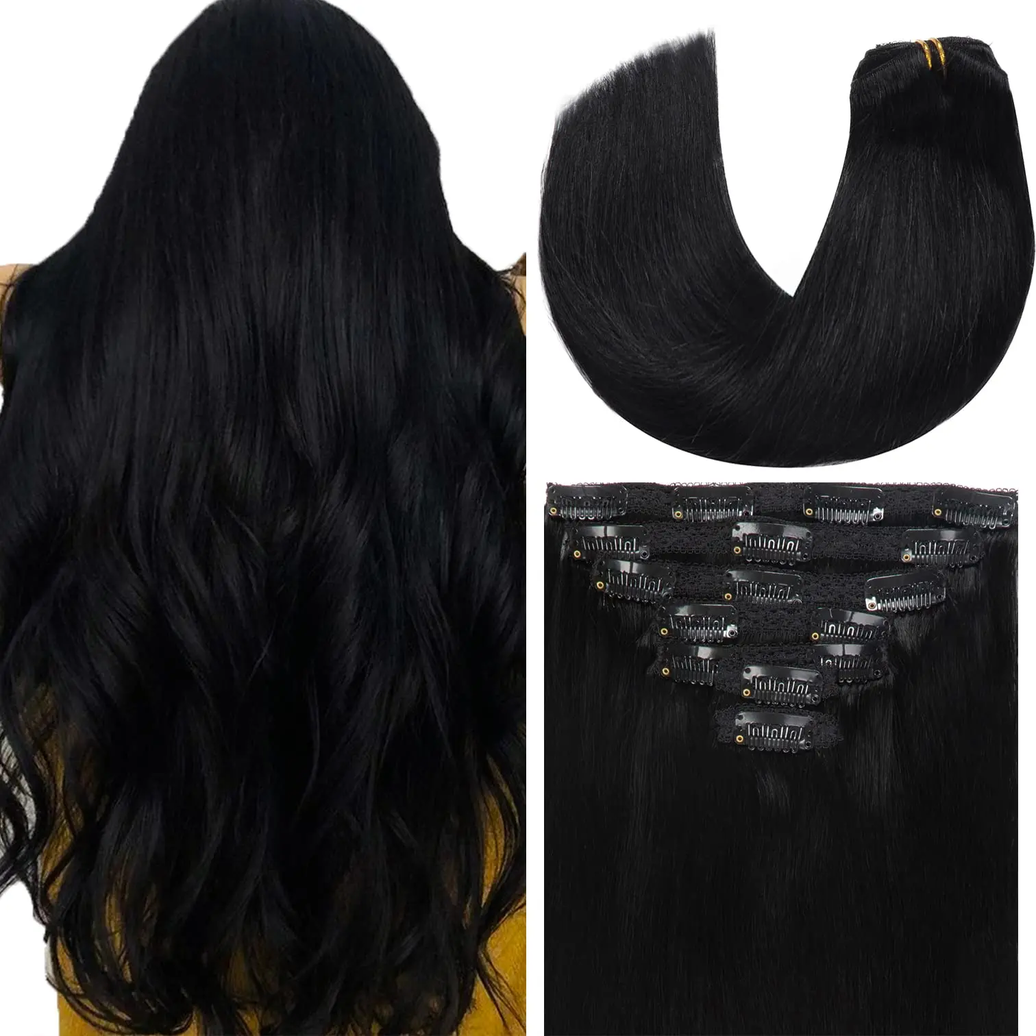 Clip in Human Hair Double Weft Thicker 100% Human Remy Hair Clip in New Version Thick Silky Straight Human Hair 1B Natural color