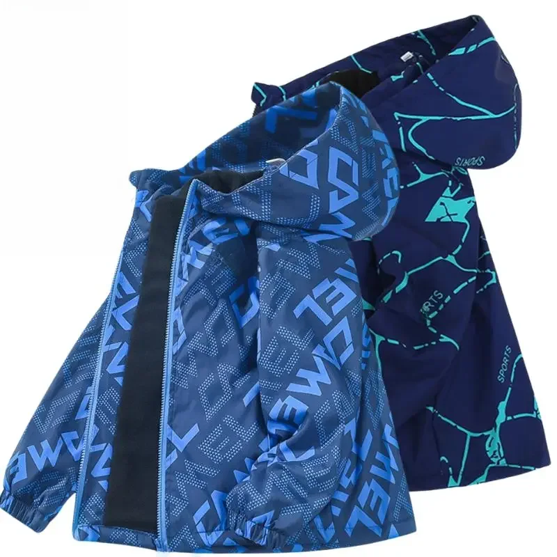Veste d'extérieur épaisse pour garçons, imperméable, à la mode, vêtements chauds pour enfants, coupe-vent d'automne, manteau à capuche
