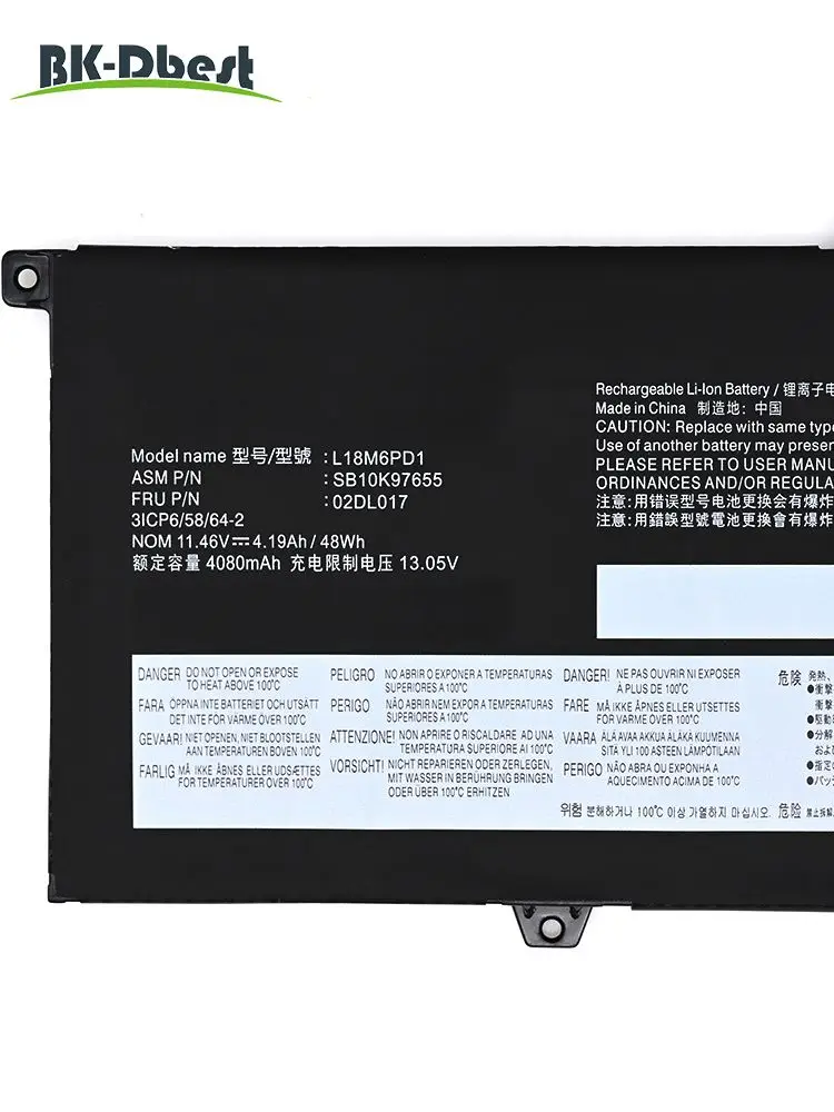 Imagem -03 - Bateria do Portátil para Lenovo Thinkpad Bk-best L18m6pd1 X13 X390 Série X395 Sb10k97655 02dl017