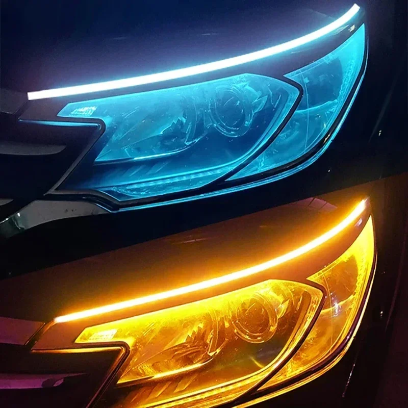 LED DRL Car Daytime Running Light Flexible Waterproof Strip Auto Headlights White Turn Signal Yellow Brake Flow Lights 12V