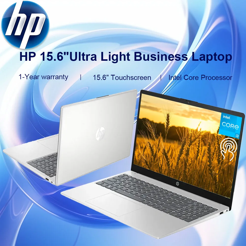 HP 2024 Laptop biznesowy, 15.6 "Laptop z ekranem dotykowym, Intel Core i3-1215U, 8GB pamięci RAM, 256GB SSD, Intel UHD, srebrny