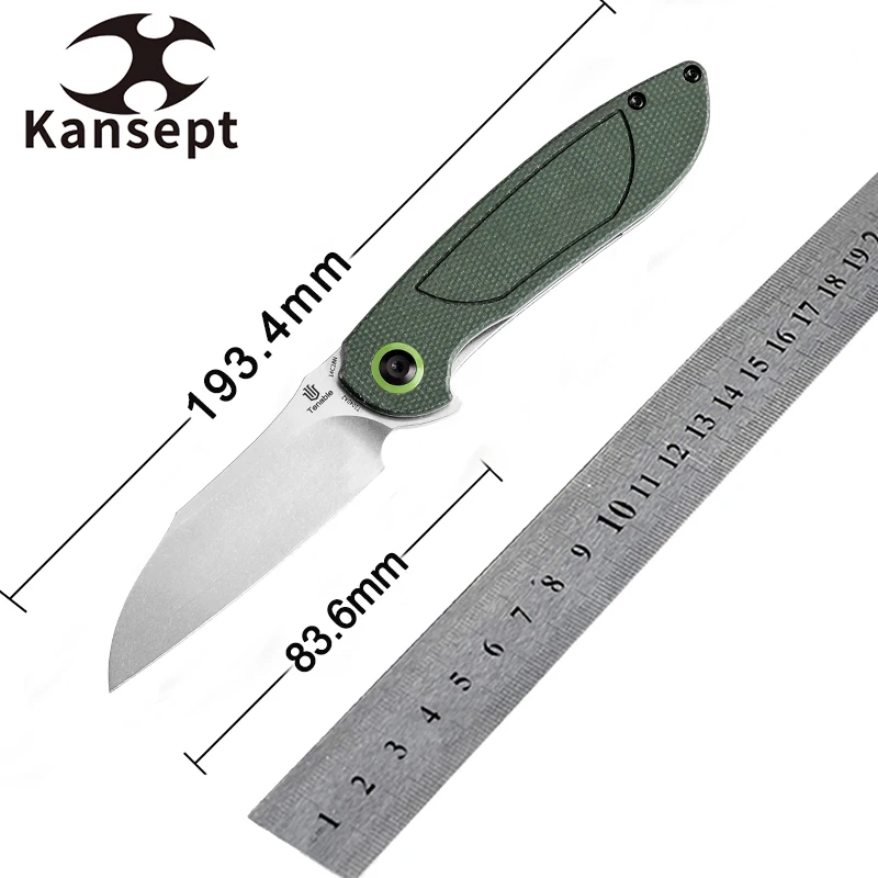 Kansept Prometheus T1040A2 Stonewashed 14C28N Blade and Green Micarta Handle Designed by D.O.C.K. Useful Folding Knife for EDC