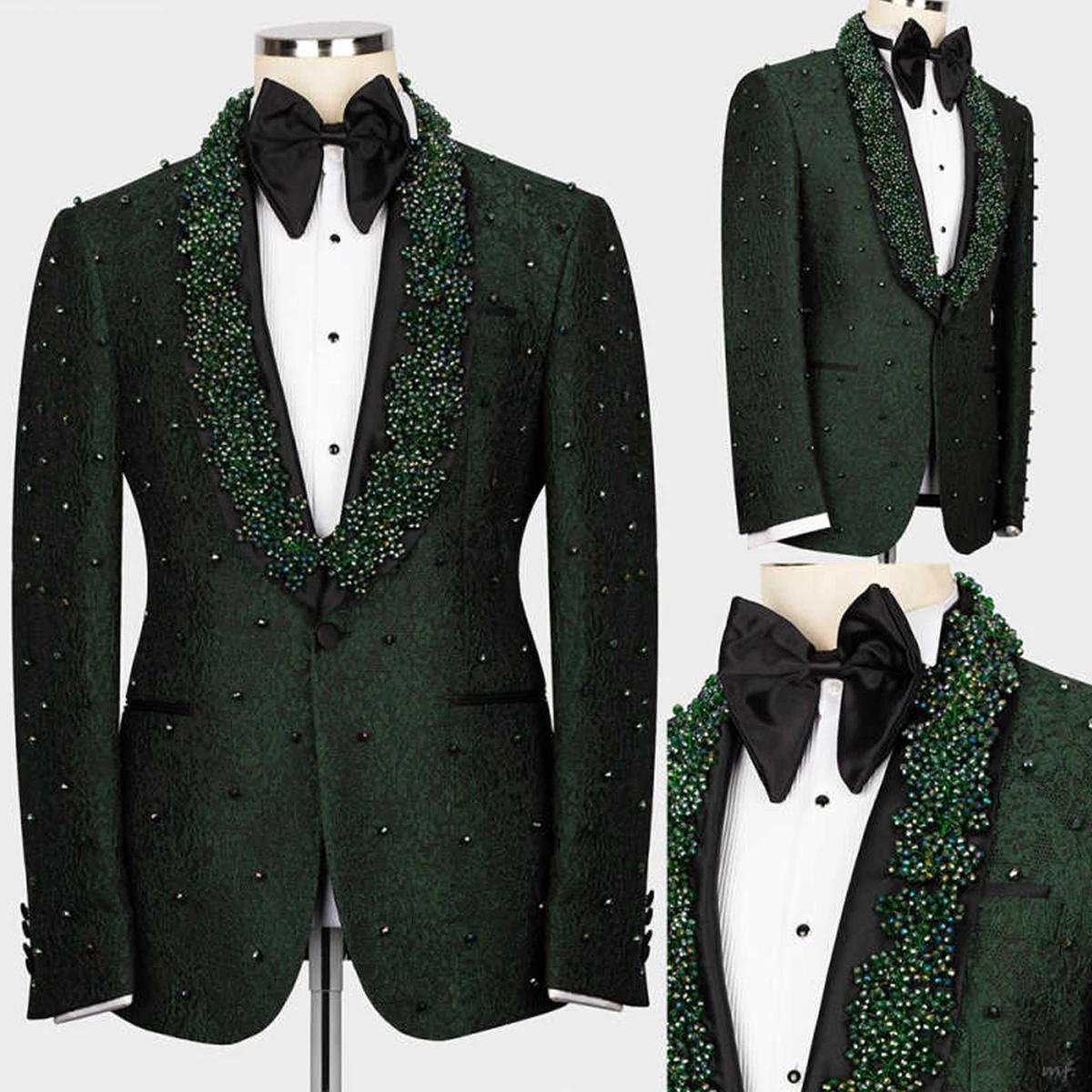 

Luxury Diamond Men Suit For Wedding 2 Pieces Sets Male Prom Blazer Sparkly Crystals Beaded trajes para hombre Customized