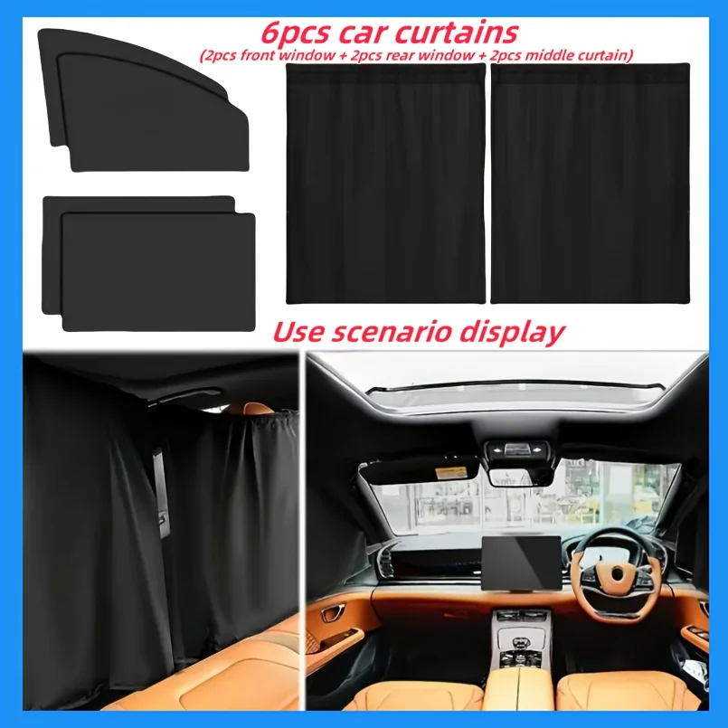

6-piece full car privacy curtain set, made of Oxford cloth, with rear seat and side window sunshades, suitable for sedans and