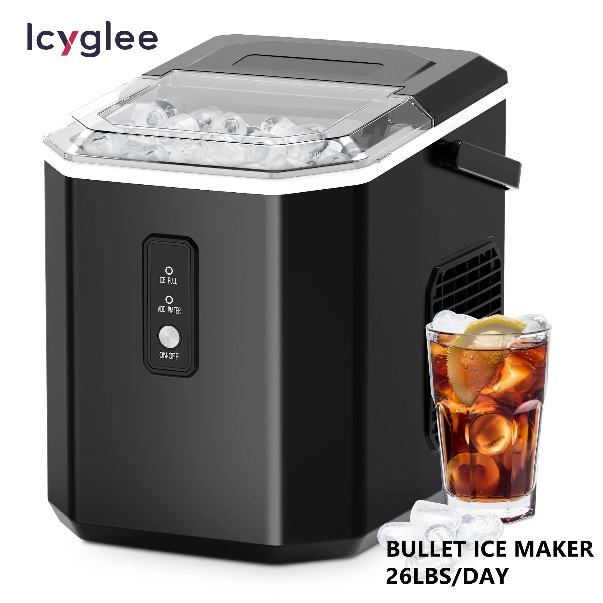 ICTGLEE Portable Ice Maker Machine 26lbs/Day 9 Cubes Ice in 6 Mins for Home Office RV Party With Self Cleaning Ice Scoop&Basket