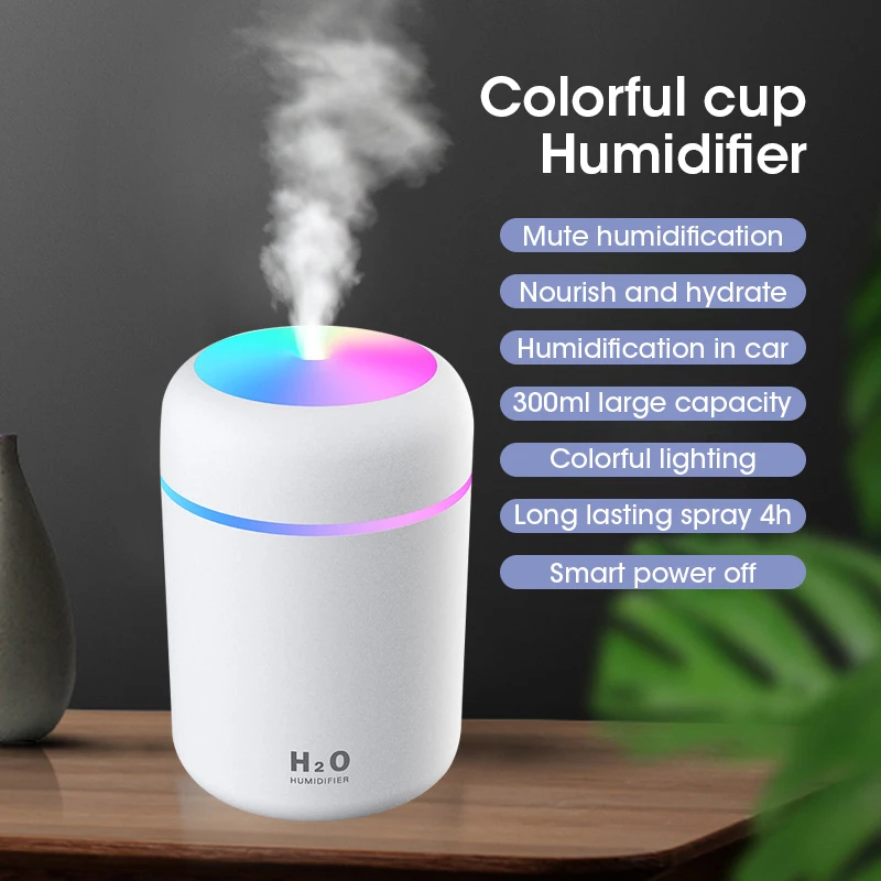 Xiaomi nawilżacz powietrza 300ml niski poziom hałasu perfumy Mist Maker przenośny USB olejki eteryczne dyfuzor z noc Lignt dla Home Office