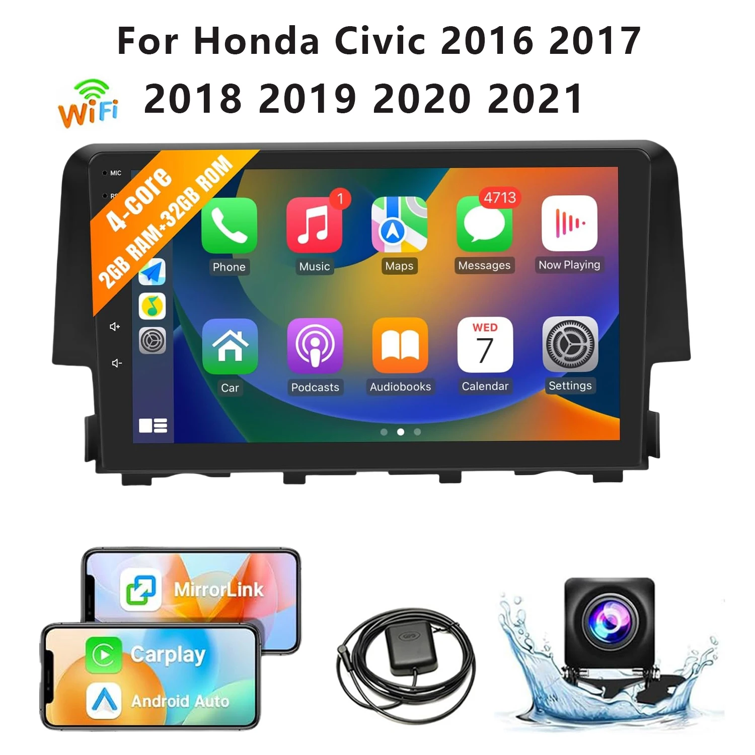 

Wireless 9" Car Stereo for Honda Civic 2016-2021 CarPlay & Android Auto 2G+32G Touch Screen Car Video Player with Backup Camera