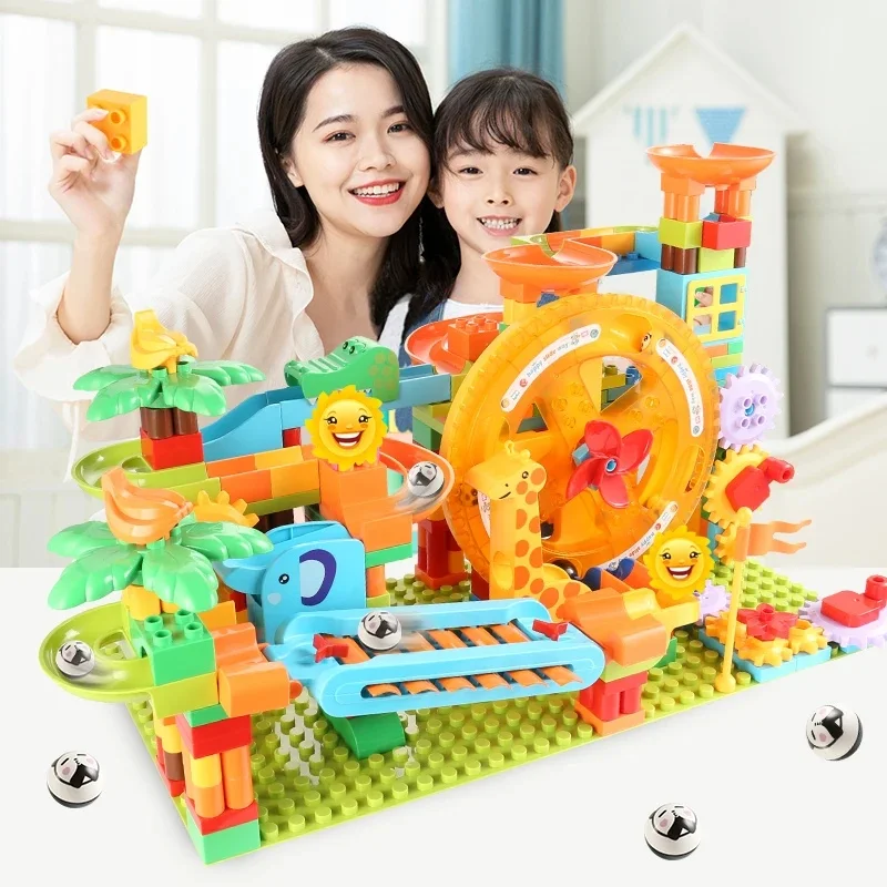 Nieuwste Big Size Draaitafel Marmeren Race Run Bouwstenen Creatieve Piano DIY Blokken Plastic Trechter Glijbaan DIY Montage Bakstenen - afbeelding 2