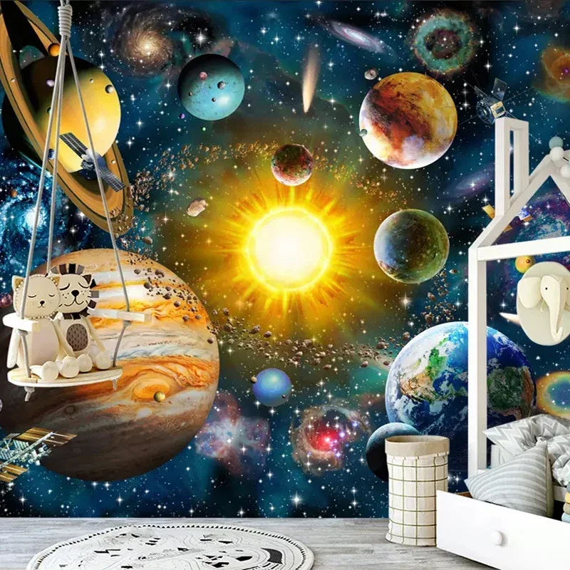 Nach 3D Foto Tapete Kinder Schlafzimmer Moderne Hand Gemalt Cartoon Universum Star Sky Planet Kinder Zimmer Wandbild Hintergrund Wand