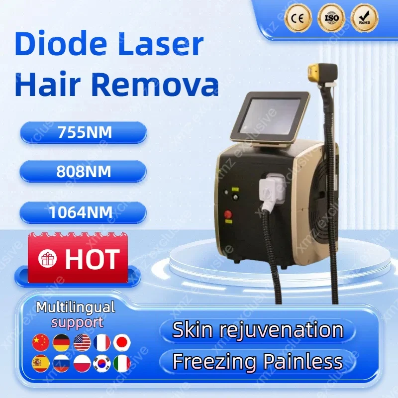 

3000W Diode 3 Wavelength Freezing Point Painless Hair Removal Machine Women Body Face 755NM 808NM 1064NM