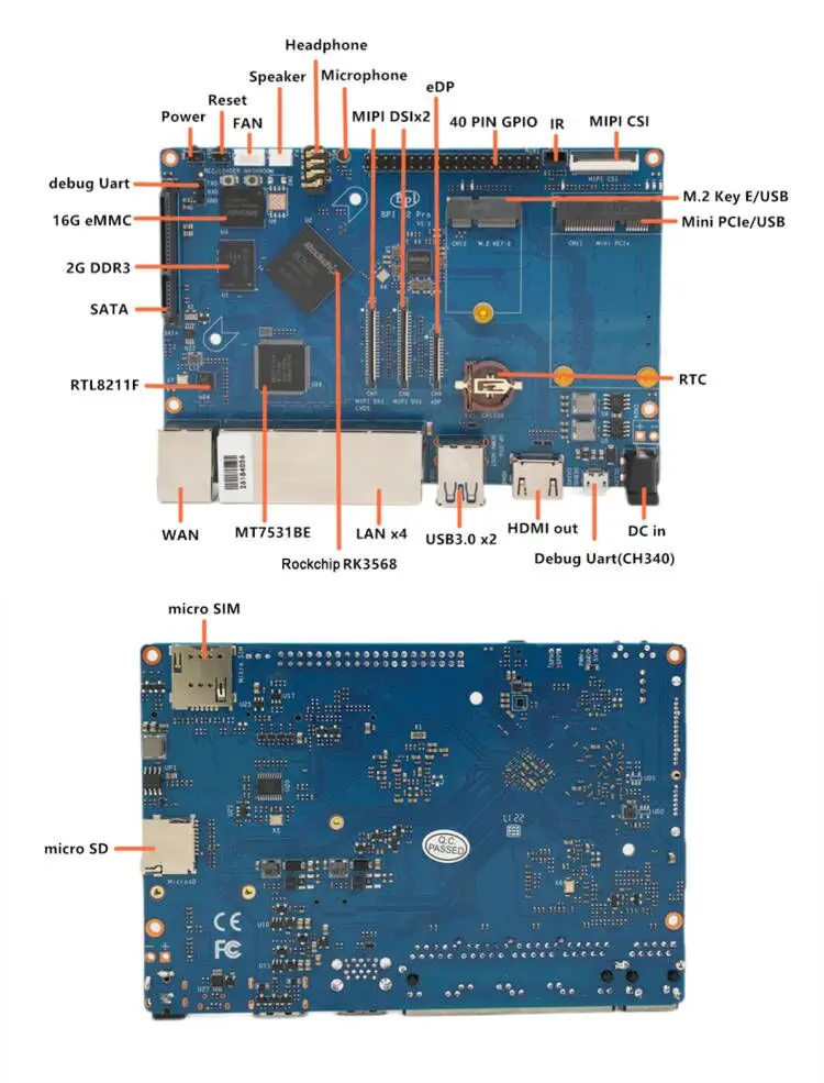 الموز بي راوتر BPI-R2 برو Rockchip RK3568 رباعية النواة الذراع Cortex-A55 وحدة المعالجة المركزية Opensource جهاز التوجيه الذكي ، كمبيوتر مجلس واحد