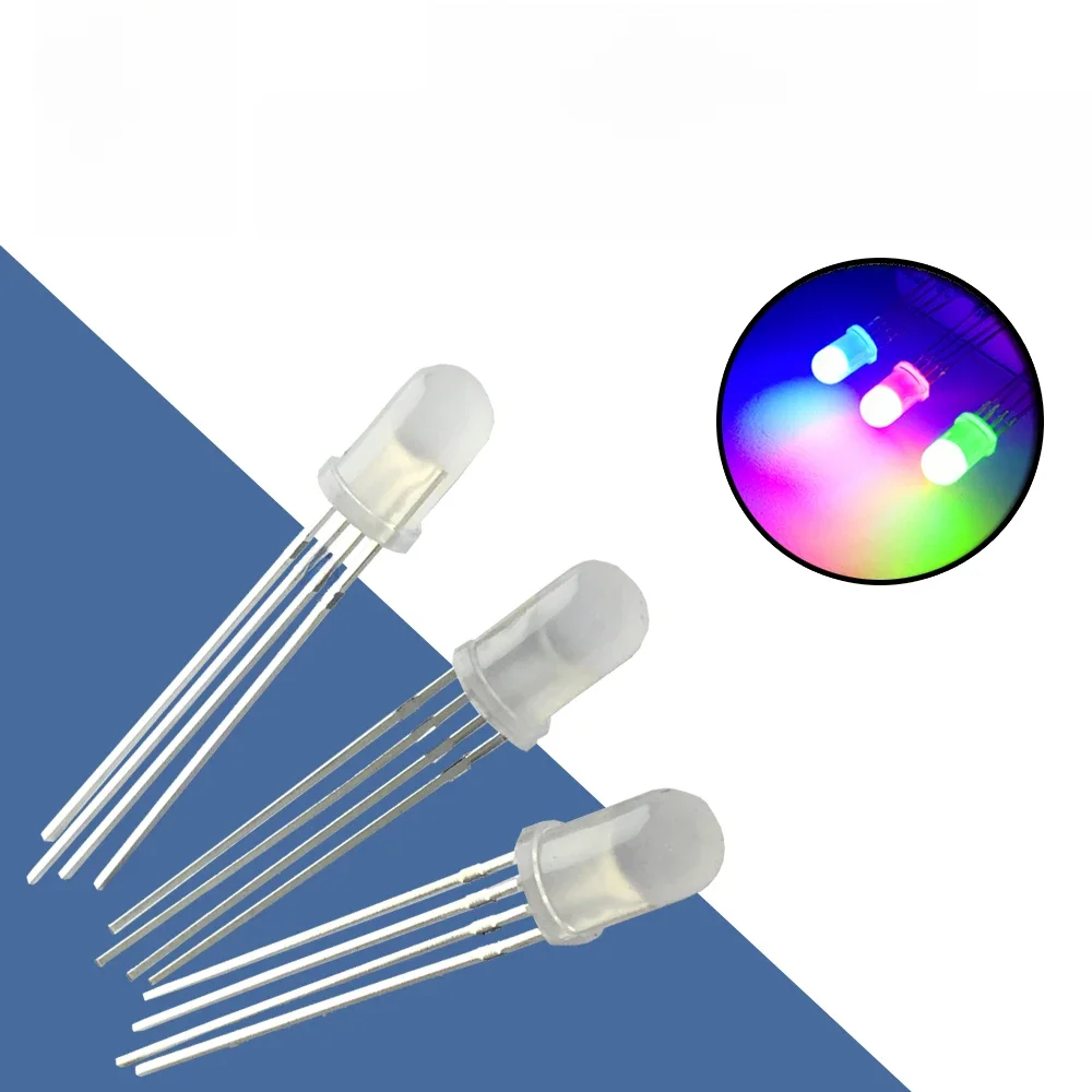 20/100 szt. 4pin 5mm lampa diody Led RGB trójkolorowa okrągła wspólna katoda/anoda LED F5 dioda elektroluminescencyjna czerwony zielony niebieski — zdjęcie 2