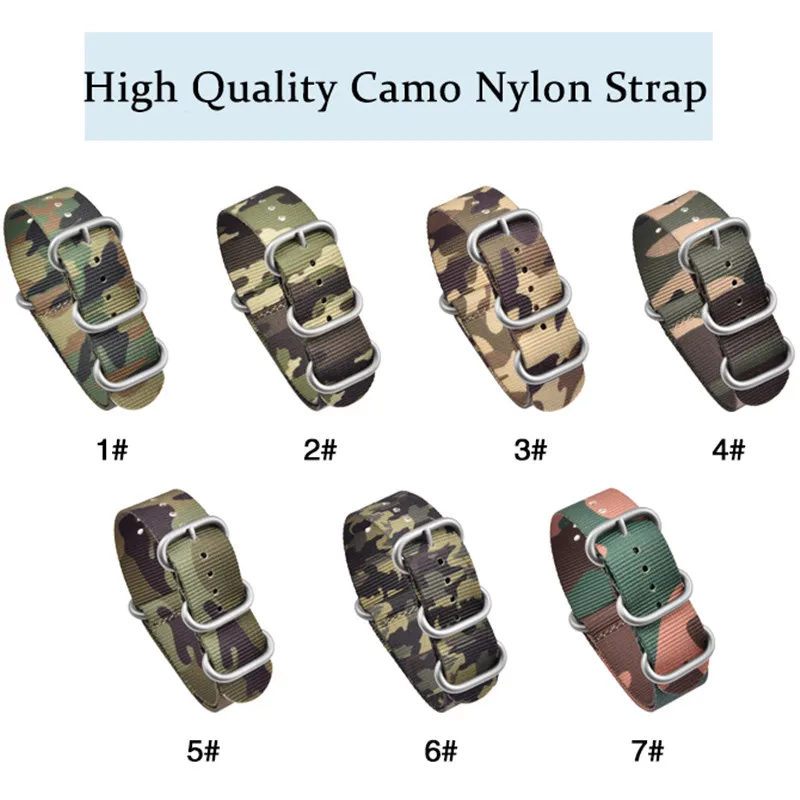 High Quality Camouflage Five Rings Nylon Strap Sports Band 20MM 22MM Casual Men Women Watch Accessories