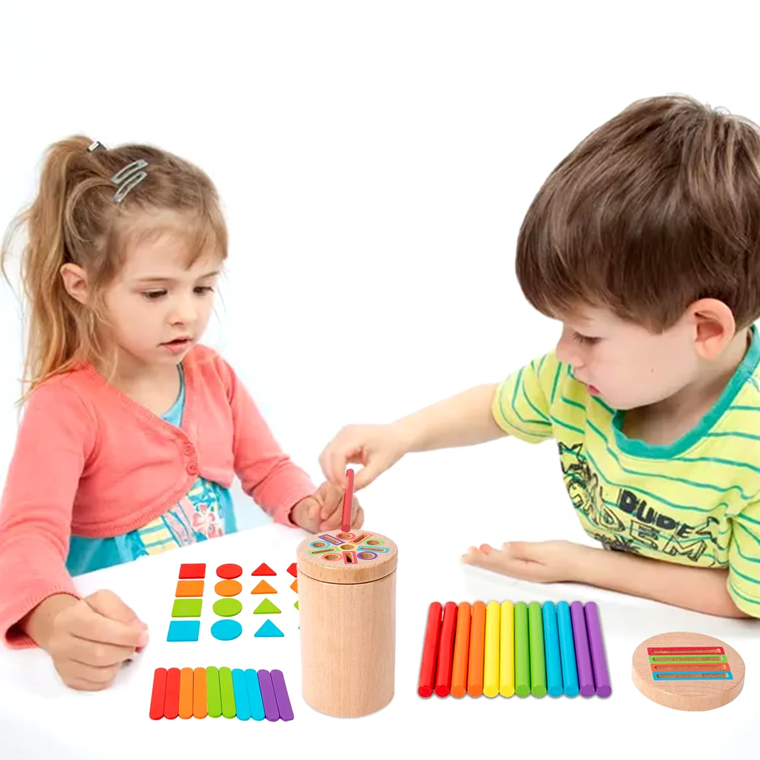 Montessori-Spielzeug für Kleinkinder, Holz, 3-in-1, Farbsortierbecher, frühes Lernspielzeug, Form passendes Feinmotorik-Spielzeug, Zählpuzzle, Geschenke – Detail 3
