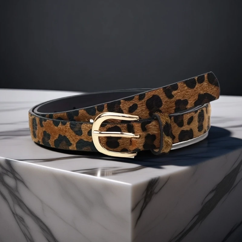 1 pc Fashionable Leopard Print PU Leather Belt Classic Semi-Circle Buckle Denim Pants Ladies Fashion Decorative Belt