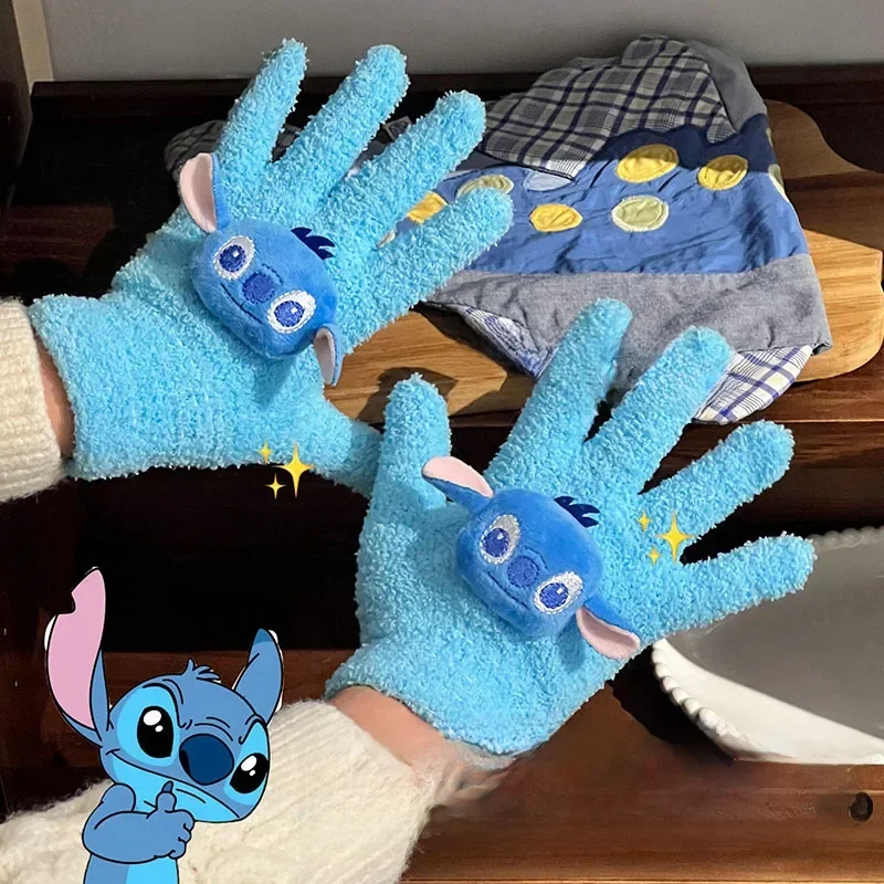 AliExpress Aoger Disney Lilo Stitch Gloves Kids new Anime Kawaii Winter Warm Thickened Mittens Student Cycling