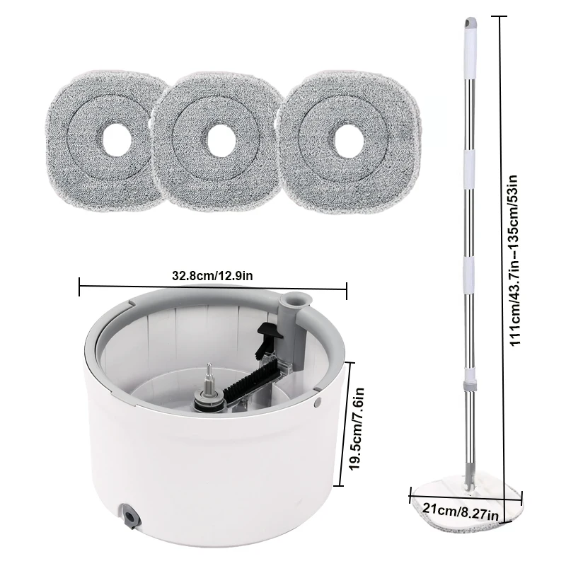 Round Flat Mop Bucket Set with Adjustable Handle–Dirty/Clean Water Separation System, Self-Wringing Spin Mop and Bucket Cleaning
