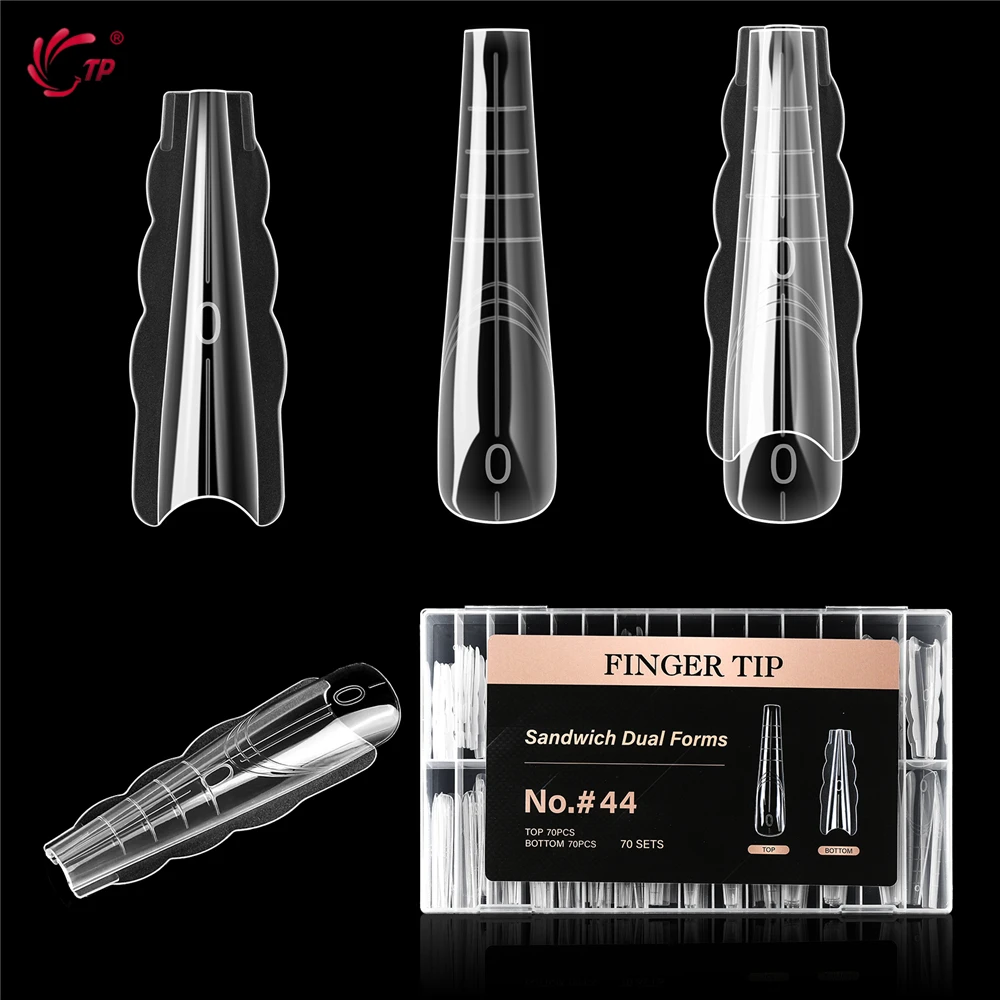 BNG 140/280PCS Sandwich Nails Dual Forms Reusable Nail Forms with Guide Lines 14 Sizes Nail Mold for Nail Extension Salon & Home