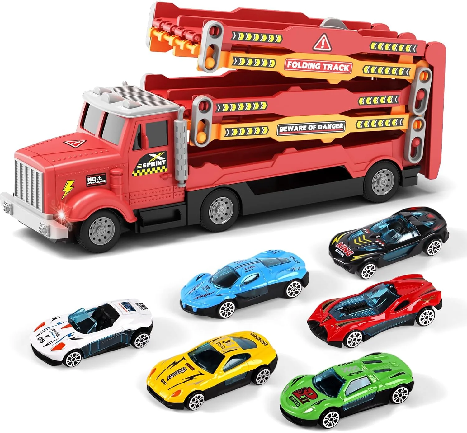 

Toy Truck for Kids Truck Race Track with 6 Cars, 2-Player Racing Mode, Lights & Sounds, Ideal Christmas or Birthday Present for
