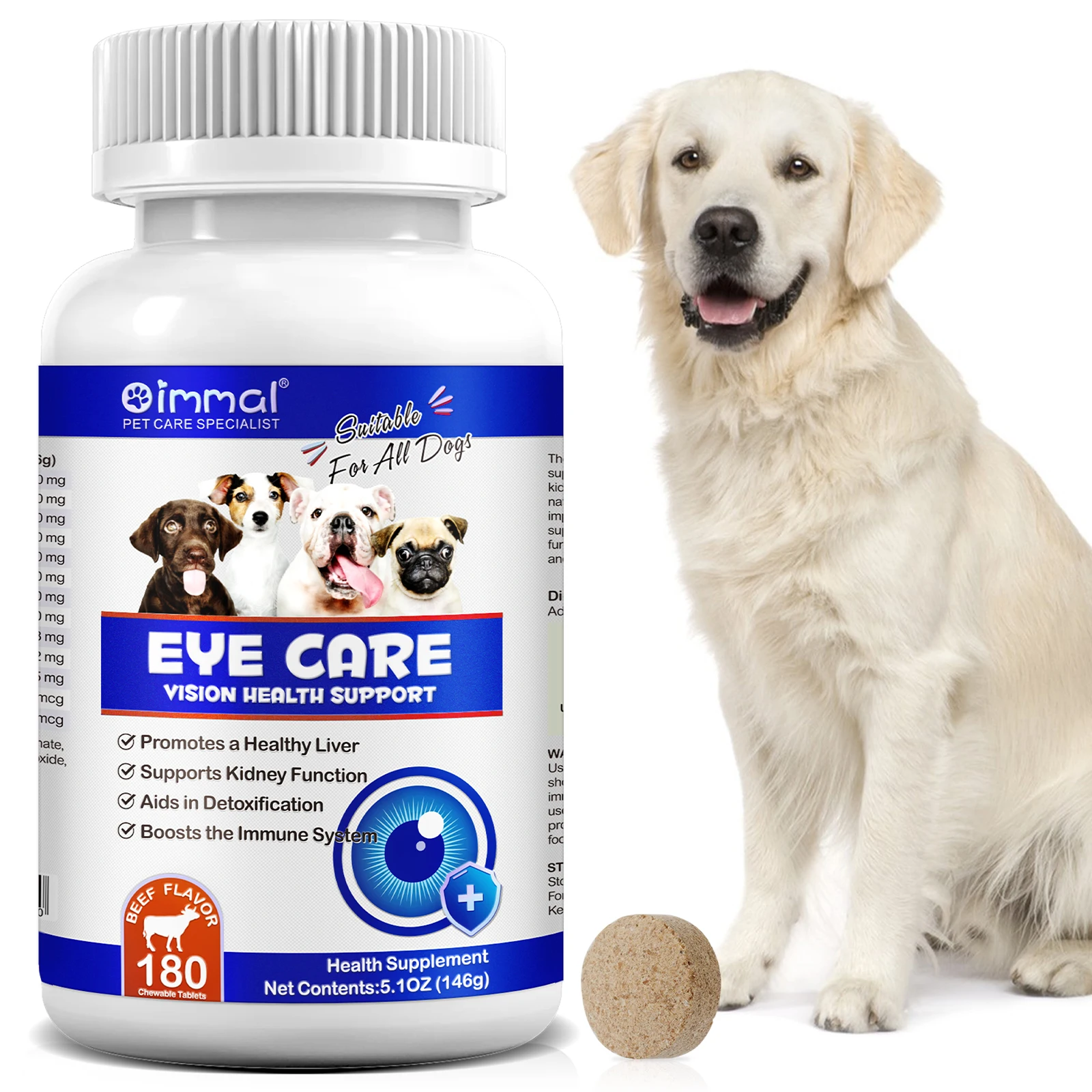 EYE CARE VISION HEALTH SUPPORT For Dogs Promotes Bright & Clear Vision Supports Ocular Health Antioxidant Support Boosts Immune