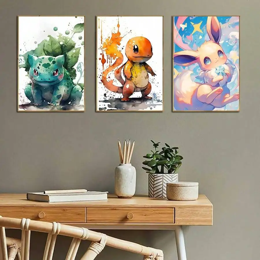 Japanese Anime Pokemon Posters Wall Art Pikachu Bulbasaur Charmander Squirtle Modern Children Room Home Decoration Gift Unframed