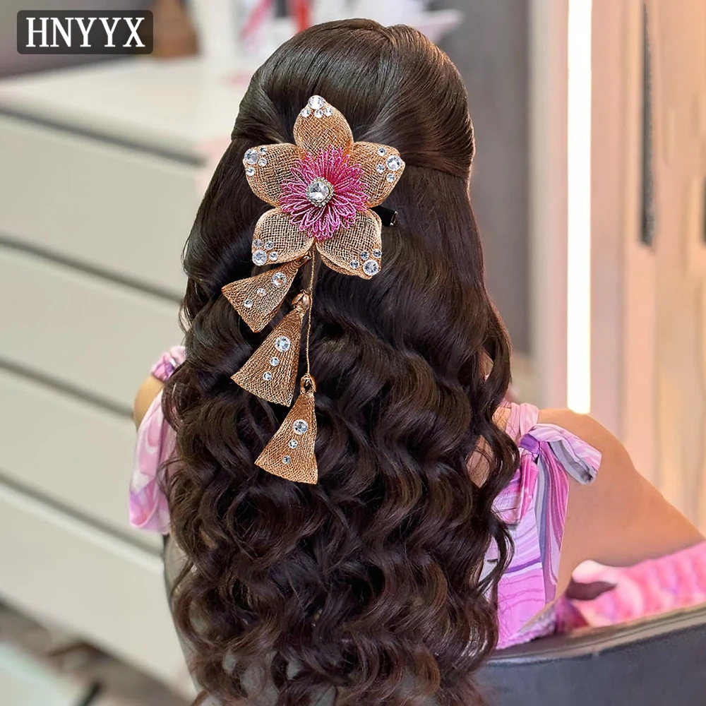 HNYYX Women Elegant Flower Hairpin Petal Hairclip Sweet Side Clip Hair Decoration Fashion Handmade Tassel Traia for Girl A204