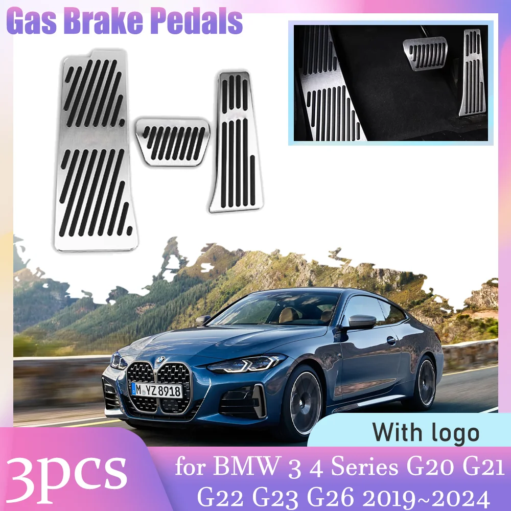 Car Gas Brake Pedals for BMW 3 4 Series G20 G21 G22 G23 G26 2019~2024 Anti-Slip Stainless Steel Footrest Pedal Cover Accessories