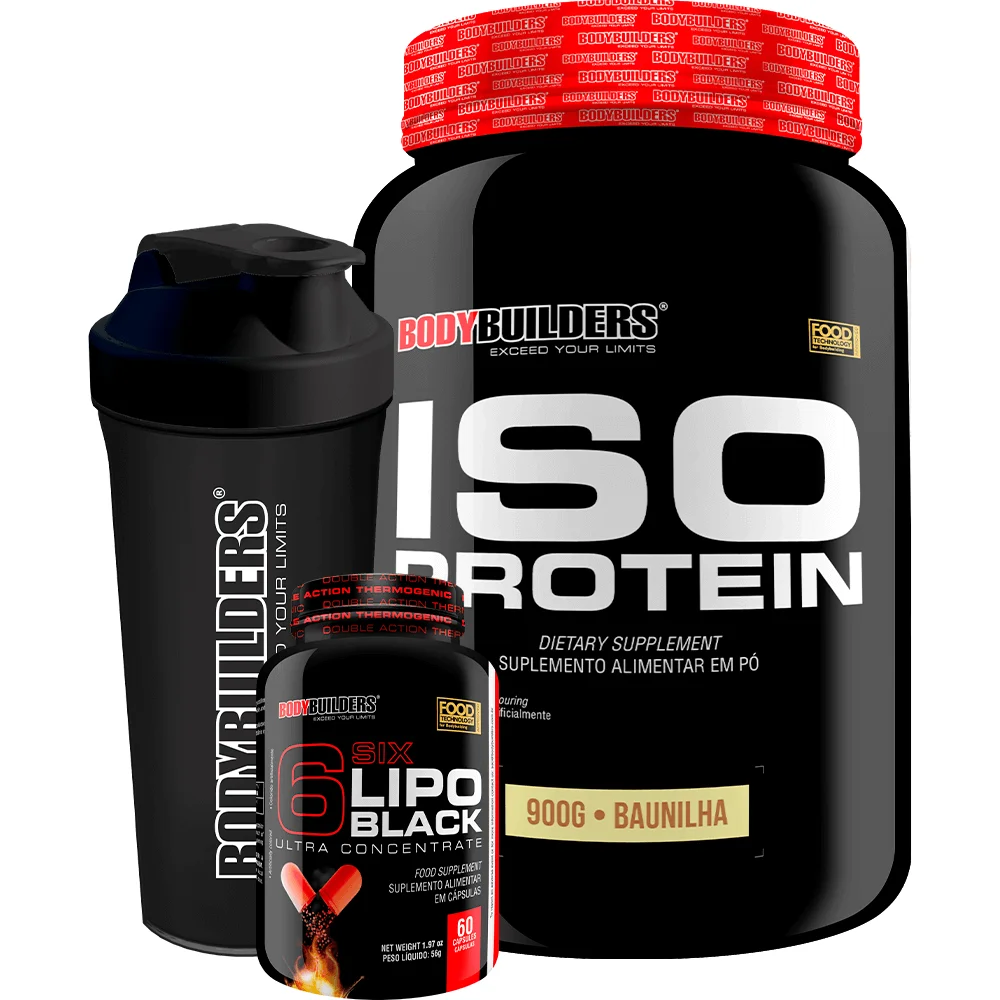 Whey Protein Iso Protein 900g + 6 Six Lipo 60 caps + Cocktail Shakers Kit-Bodybuilders