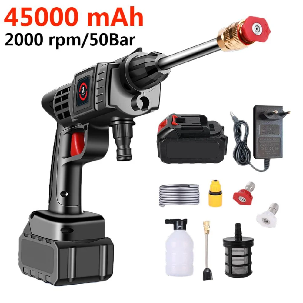 Portable High Pressure Washer 50Bar Car Water Gun Lithium Battery Charging wearless Spray clean Pump dumping Machine