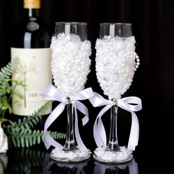 1 Pair Wedding Champagne Glasses Bride And Groom Champagne Flutes For Bar Pub Club Restaurant Home Use Engagement Anniversary