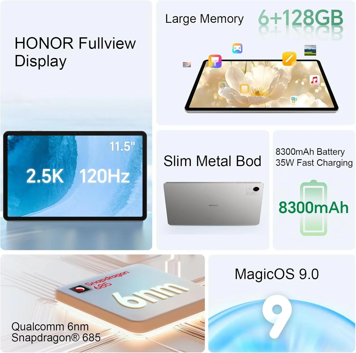 النسخة الأوروبية HONOR Pad X9A 11.5 "120 هرتز 2.5 كيلو عرض كامل سنابدراجون 685 جسم معدني نحيف تابلت واي فاي بطارية 8300 مللي أمبير في الساعة #2