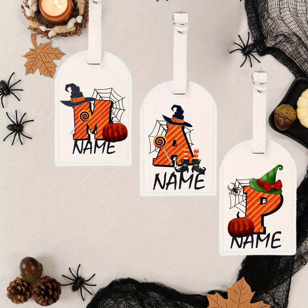 Custom Halloween-Themed Luggage Tag Featuring a Unique Letter Design, Personalized with Your Name